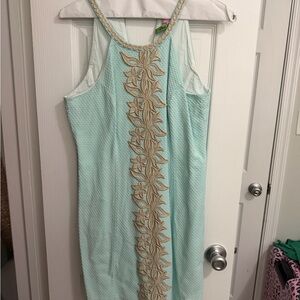 Lilly Pulitzer Mint Dress with Gold Floral Detail